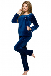 Soft dámské pyžamo Berta modré s výšivkou